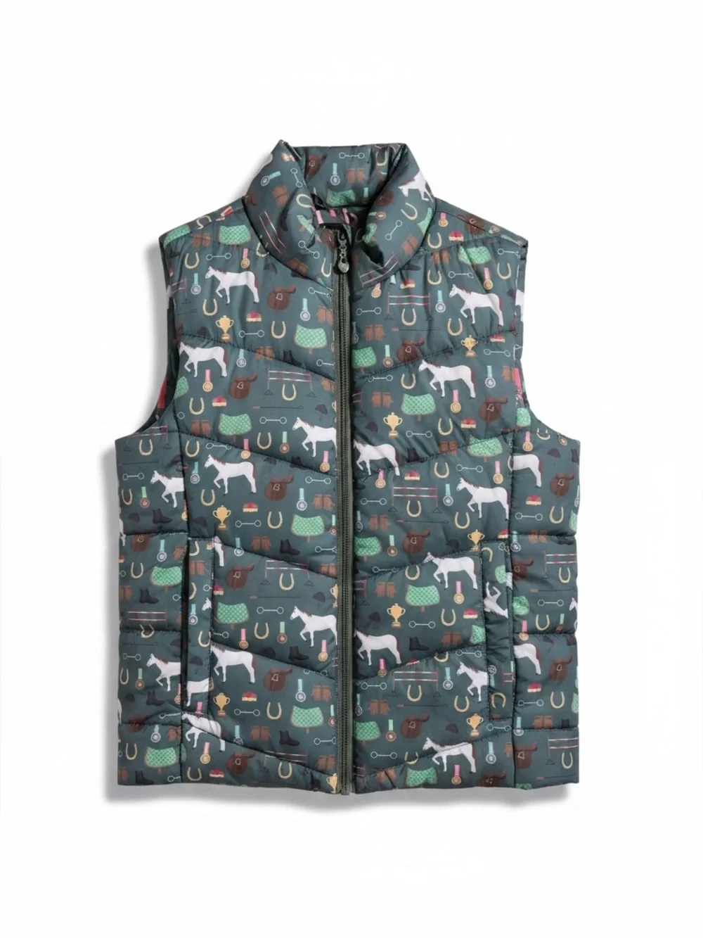 HKM Horse-Print Puffer Vest in Green | Youth 10